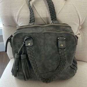 EUC! Green handbag with gold accents and braided detail